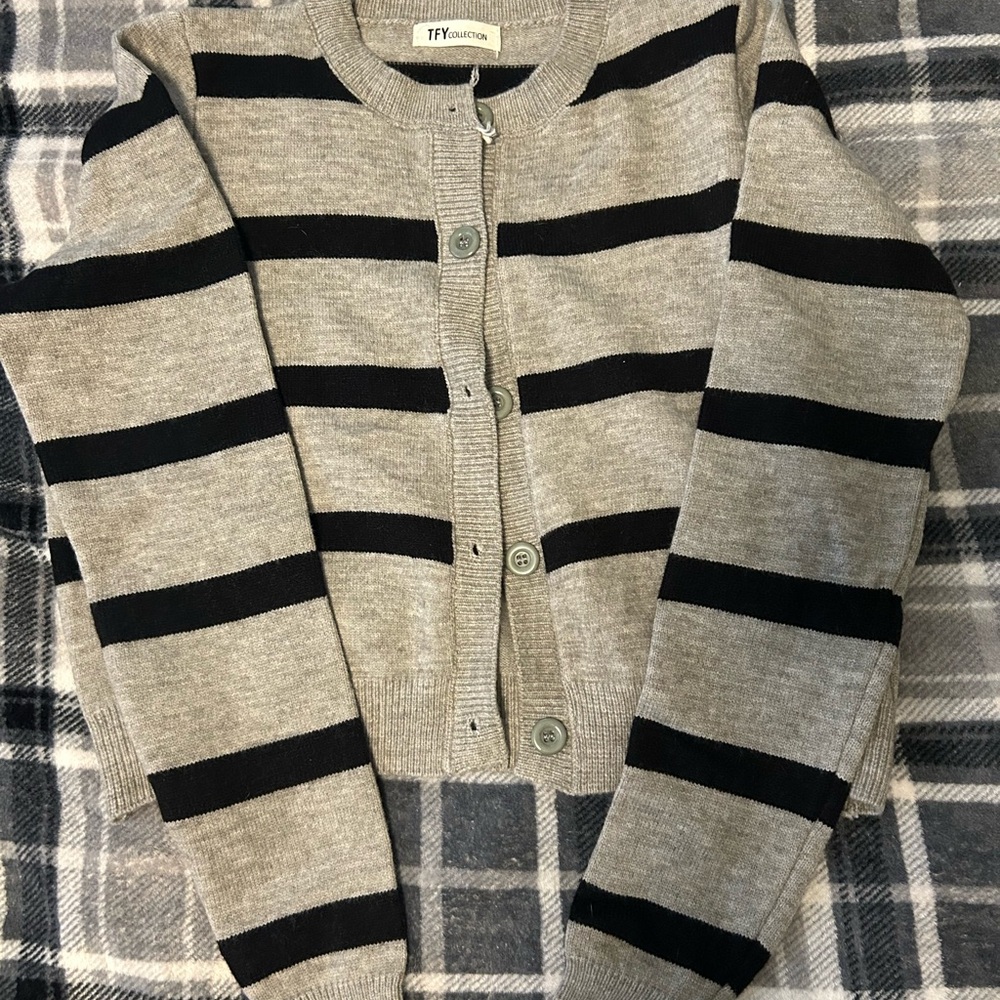 Women's Striped Cardigan - Black and Gray